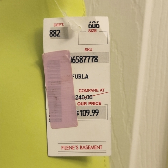 Furla, leather handbag, lime green with pink trim - Picture 11 of 11